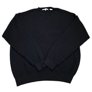 Joseph Abboud 100% Merino Wool Sweater Mens L Black Cable Knit Crewneck Pullover